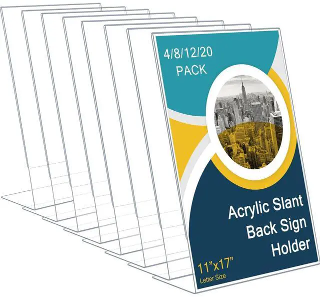 Main image of 8 Pcs Acrylic Sign Holder Clear Display Stand Frame Table Top Slant Back Plastic Sign Holder Flyer Document for Menu Workers Teachers Office School Desktop (11 x 17 Inch)