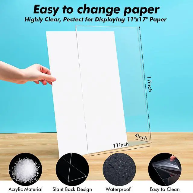 Alt view image 2 of 7 - 8 Pcs Acrylic Sign Holder Clear Display Stand Frame Table Top Slant Back Plastic Sign Holder Flyer Document for Menu Workers Teachers Office School Desktop (11 x 17 Inch)