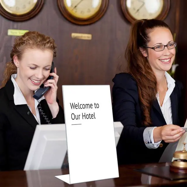 Alt view image 6 of 7 - 8 Pcs Acrylic Sign Holder Clear Display Stand Frame Table Top Slant Back Plastic Sign Holder Flyer Document for Menu Workers Teachers Office School Desktop (11 x 17 Inch)