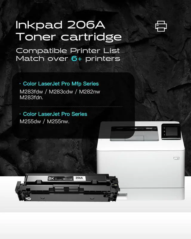 Alt view image 2 of 7 - 206A Toner Cartridge Replacement for HP M255dw (4 Pack, BK/C/M/Y) | 206A toner 4-pack with chip (black, cyan, magenta, yellow). Compatible with HP M255dw, M283fdw, M282nw