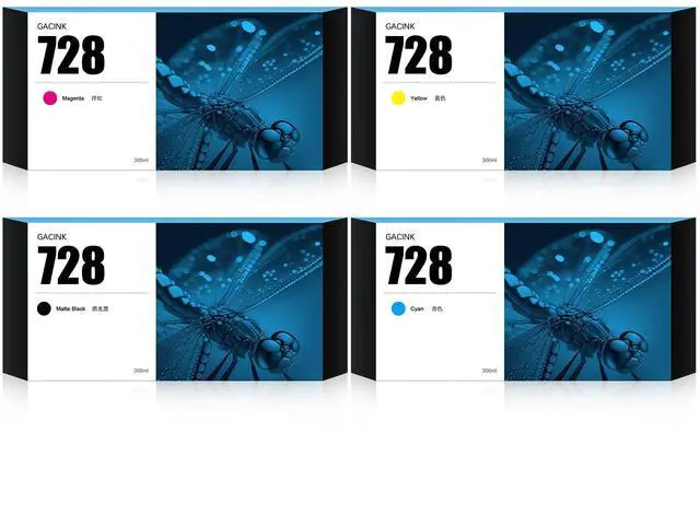 Main image of 728 Ink Cartridges 300ML 4-Pack F9J68A F9K17A F9K16A F9K15A Compatible with HP DesignJet T830 MFP & T730 Large Format Plotter Printers (Matte Black Cyan Magenta Yellow)