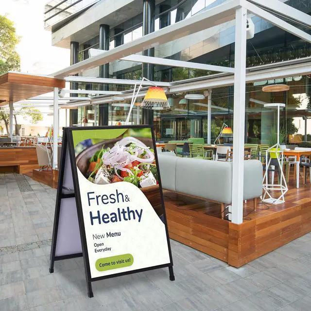 Alt view image 7 of 7 - Heavy Duty A-Frame Sidewalks SignsSandwich Board Black Coated Steel Metal Portable Double-SidedSlide-in Folding with 2 Corrugated Plastic Poster Boards (24×36 Double Side with 2 Plastic Board)