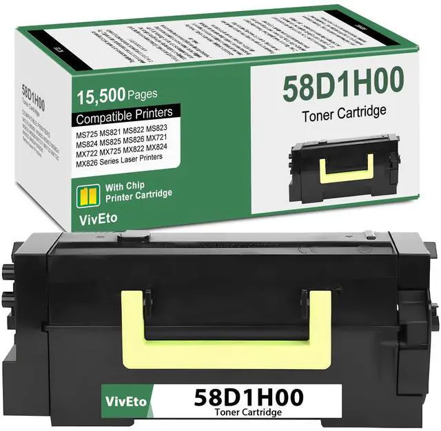 Main image of 58D1H00 Black High Yield Toner (with New Chip) Repalcement for Lexmark 58D1H00 Toner Cartridge 58D1000 for MS725 MS821 MS822 MS823 MS824 MS825 MS826 MX721 MX722 Laser Printers, 1 Pack 58D1H00 Ink