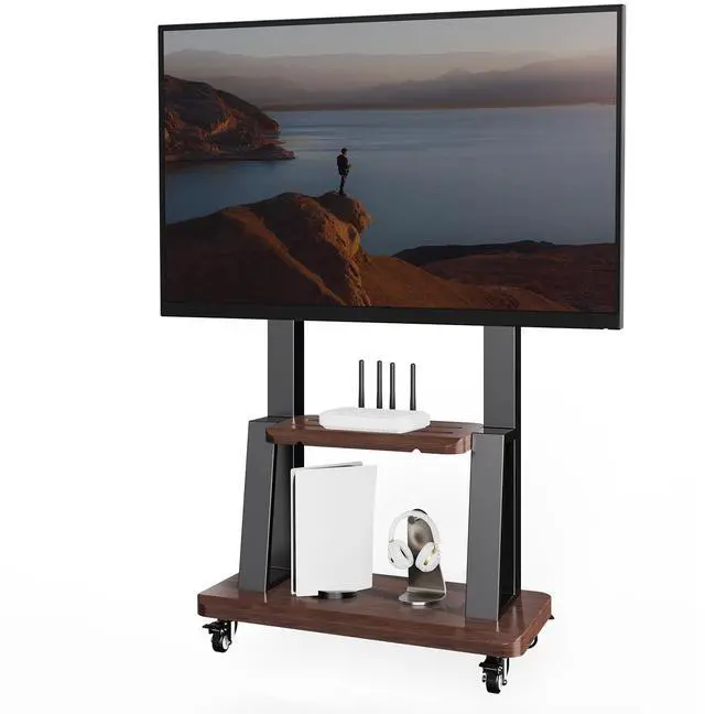 Main image of Rolling TV Stand for 32-75 Inch TVs up to 180 lbs, Black | Mobile TV Cart, Height Adjustable Portable TV Stand, Locking 360° Wheels, 80 Lbs Center Shelf, Large Storage, VESA 600x400