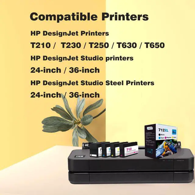 Alt view image 2 of 6 - 712XL Ink Cartridges Replacement for HP 712 Ink Cartridges Combo Pack Use for DesignJet T210 T230 T250 Design Jet T650 T630 Studio Plotter Printers (712 XL 4-Pack)
