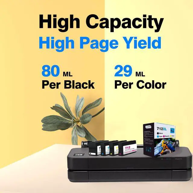 Alt view image 3 of 6 - 712XL Ink Cartridges Replacement for HP 712 Ink Cartridges Combo Pack Use for DesignJet T210 T230 T250 Design Jet T650 T630 Studio Plotter Printers (712 XL 4-Pack)