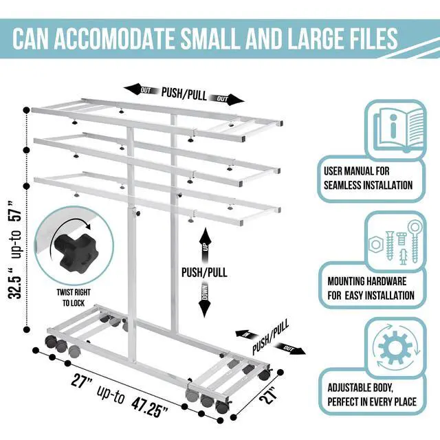 Alt view image 4 of 7 - Adir Mobile Blueprint Holder - Adjustable Blue Print Storage Organizer and Construction Plan Holder Plans Rack for Jobsite and Office (Without Blueprint Clamps)