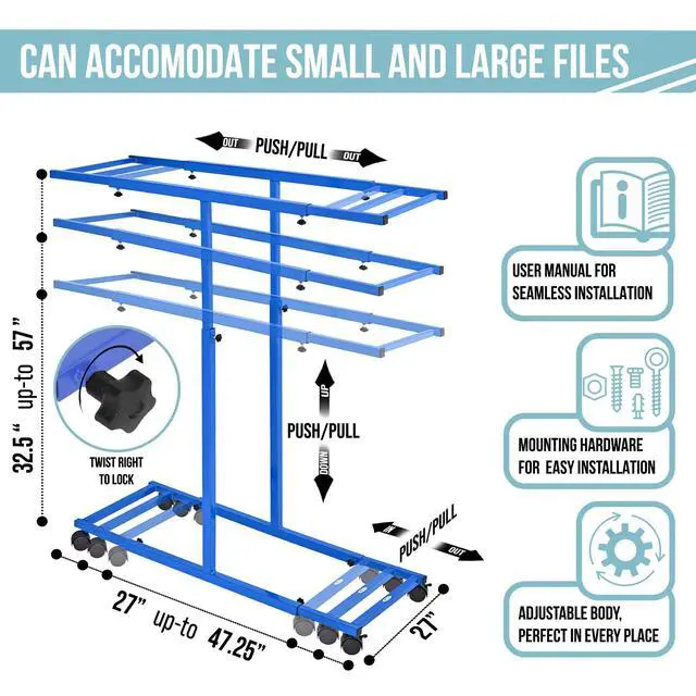 Alt view image 4 of 7 - Adir Mobile Blueprint Holder - Adjustable Blue Print Storage Organizer and Construction Plan Holder Plans Rack for Jobsite and Office (Without Blueprint Clamps)