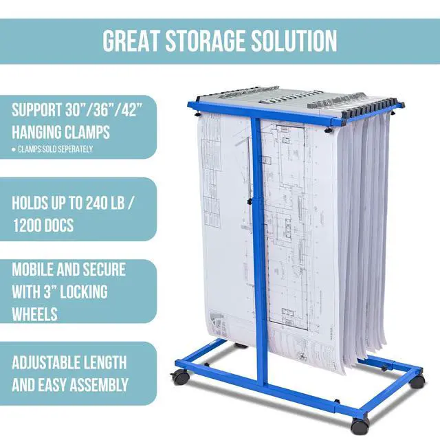 Alt view image 2 of 7 - Adir Mobile Blueprint Holder - Adjustable Blue Print Storage Organizer and Construction Plan Holder Plans Rack for Jobsite and Office (Without Blueprint Clamps)