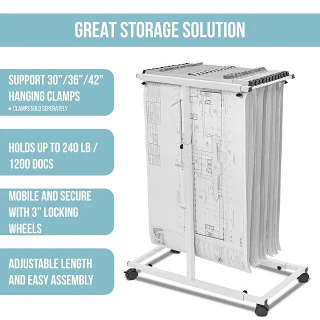 Alt view image 2 of 7 - Adir Mobile Blueprint Holder - Adjustable Blue Print Storage Organizer and Construction Plan Holder Plans Rack for Jobsite and Office (Without Blueprint Clamps)