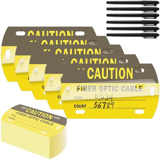 Main image of 100 Pcs Optic Cable Tag Yellow Waterproof Fiber Cable Marker Tags with Marker Pen 3.5 x 2 Inches HDPE Writable Self-Laminating Labels for Communication Management Maintenance (with Text)