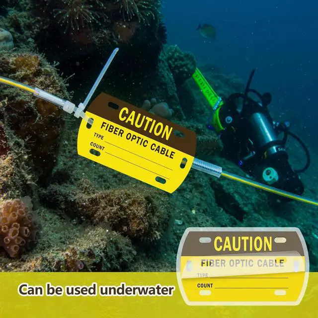 Alt view image 4 of 7 - 100 Pcs Optic Cable Tag Yellow Waterproof Fiber Cable Marker Tags with Marker Pen 3.5 x 2 Inches HDPE Writable Self-Laminating Labels for Communication Management Maintenance (with Text)
