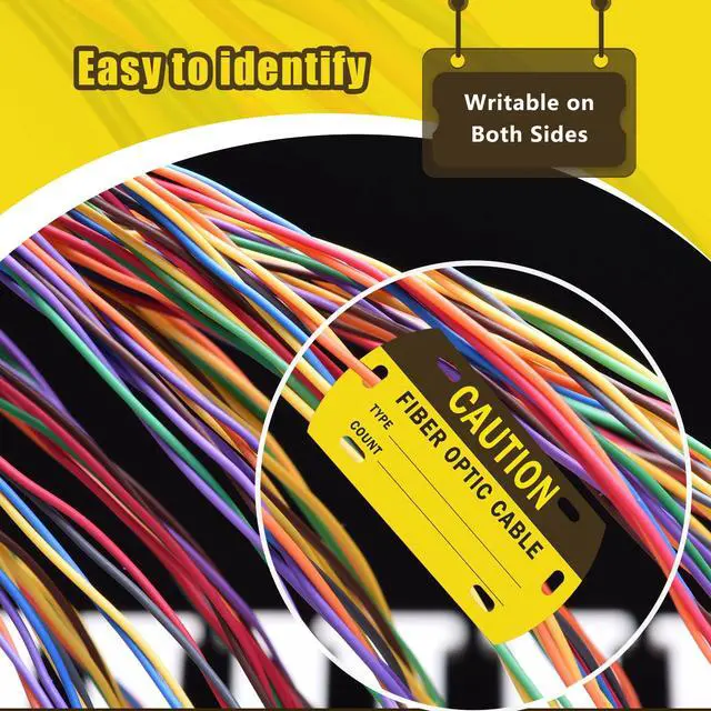 Alt view image 5 of 7 - 100 Pcs Optic Cable Tag Yellow Waterproof Fiber Cable Marker Tags with Marker Pen 3.5 x 2 Inches HDPE Writable Self-Laminating Labels for Communication Management Maintenance (with Text)