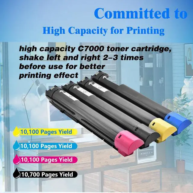 Alt view image 3 of 6 - High Capacity VersaLink C7000 Toner Cartridges | Compatible for Xerox 106R03757 106R03758 106R03759 106R03760 Toner use for Xerox Versalink C7000 C7000DN