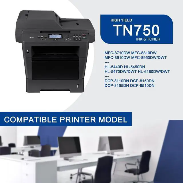 Alt view image 2 of 7 - 1 Pack TN750 TN-750 High Yield Black Toner Cartridge Compatible TN750 Replacement for Brother HL-5440D 5450DN 5470DW/DWT 6180DW/DWT DCP-8110DN 8150DN 8155DN 8510DN MFC-8710DW 8810DW 8910DW Printe