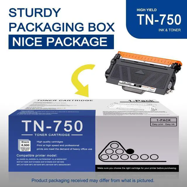Alt view image 5 of 7 - 1 Pack TN750 TN-750 High Yield Black Toner Cartridge Compatible TN750 Replacement for Brother HL-5440D 5450DN 5470DW/DWT 6180DW/DWT DCP-8110DN 8150DN 8155DN 8510DN MFC-8710DW 8810DW 8910DW Printe