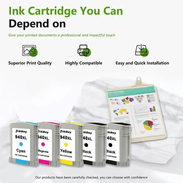 Alt view image 6 of 6 - 940XL Ink Cartridges Combo Pack (5-Pack, 2Black/1Cyan/1Magenta/1Yellow) Replacement for HP 940XL Ink for OfficeJet Pro 8000 8500A 8500 A909a 8500A A910a Printers