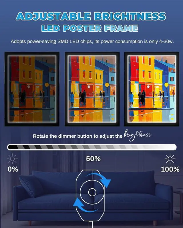 Alt view image 3 of 7 - 18" x 24" Led Movie Poster Frame LED Light Box Display Sign Holder in Black, Wall Mounting, Aluminum Profile, Magnetic Led Poster Frame for Movie Poster Advertising Display