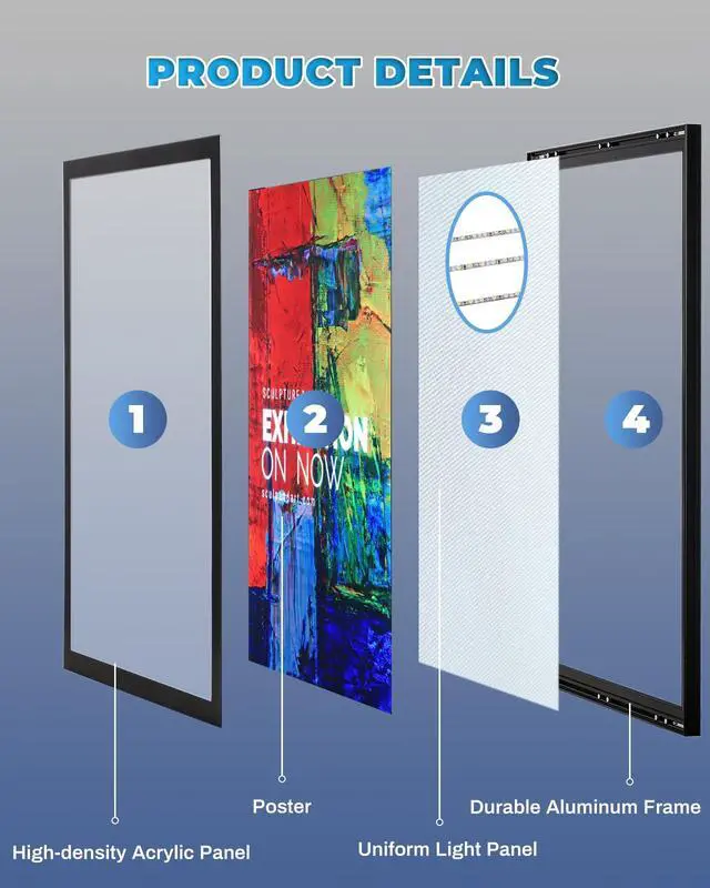 Alt view image 4 of 7 - 18" x 24" Led Movie Poster Frame LED Light Box Display Sign Holder in Black, Wall Mounting, Aluminum Profile, Magnetic Led Poster Frame for Movie Poster Advertising Display