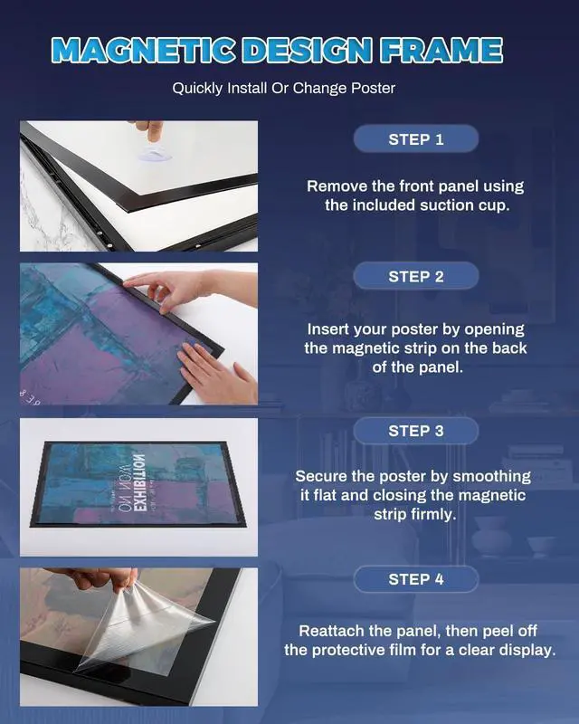 Alt view image 6 of 7 - 18" x 24" Led Movie Poster Frame LED Light Box Display Sign Holder in Black, Wall Mounting, Aluminum Profile, Magnetic Led Poster Frame for Movie Poster Advertising Display