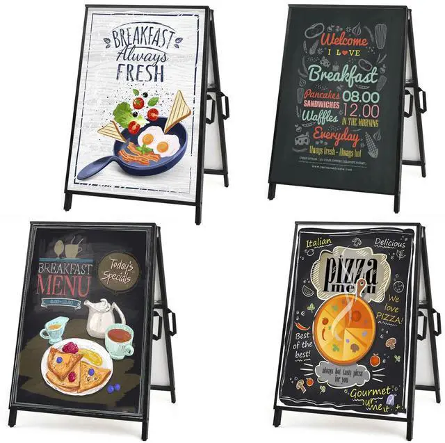 Main image of 4 Pack 24 x 36 Heavy Duty Slide-in Folding A-Frame Sidewalk Sign Black Coated Steel Metal Double-Sided Pavement Sign (Frame only)