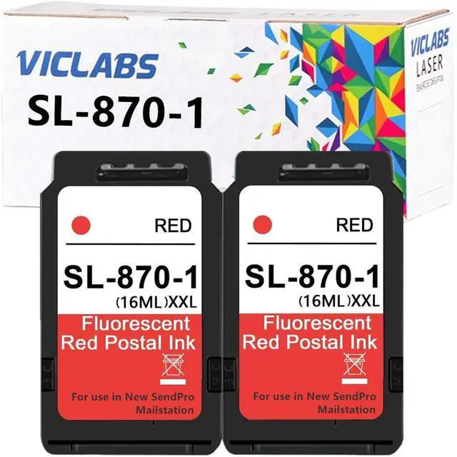 Main image of 2 Pack SL-870-1 XXL Fluorescent Red Ink Cartridge Replacement for Pitney Bowes SL870-1 Red Ink Cartridges for use in New SendPro Mailstation Postage Meter (16ML * 2 Pack)