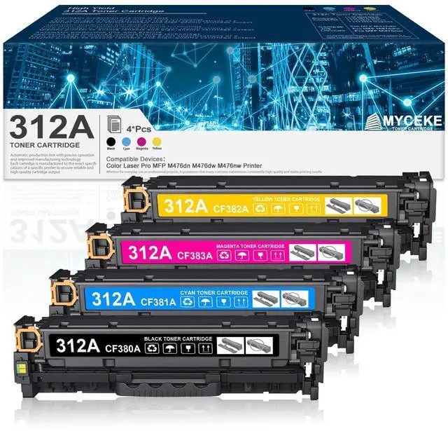 Main image of 312A Black Cyan Magenta Yellow Toner Cartridge 4 Pack Replacement for | HP 312A Toner for Compatible for HP Color Laser Pro MFP M476dn M476dw M476nw Printer(CF380A CF381A CF382A CF383A)