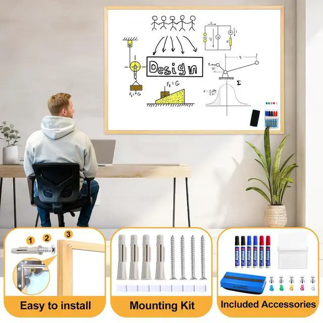 Alt view image 6 of 7 - 40"x30" Magnetic Dry Erase Board with Decorative Wooden Frame | Wall-Mounted, For Home, Living Room, Kitchen, Office, School, Stylish & Functional
