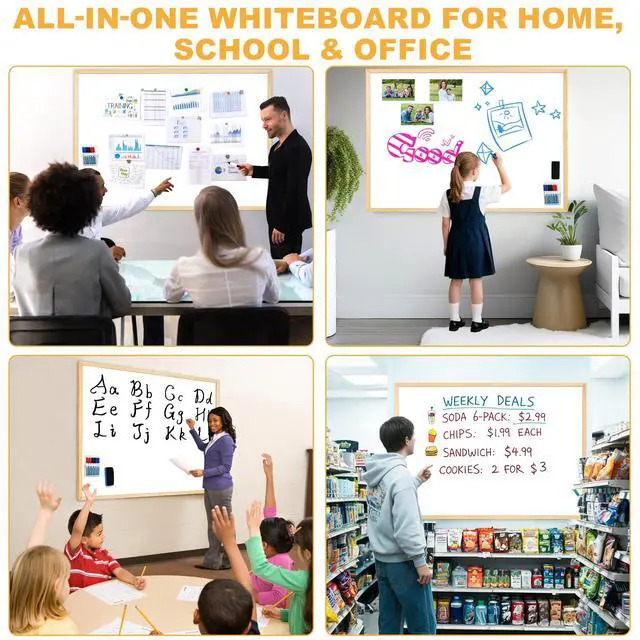 Alt view image 7 of 7 - 40"x30" Magnetic Dry Erase Board with Decorative Wooden Frame | Wall-Mounted, For Home, Living Room, Kitchen, Office, School, Stylish & Functional