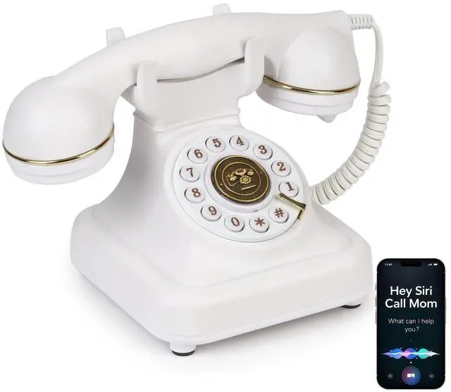 Main image of Bluetooth Retro Phone with Voice Assistant, Bluetooth Landline Phone Compatible with Android & iOS, Wireless Bluetooth Physical Home Phone Telephone with Speakerphone & Volume Control, White