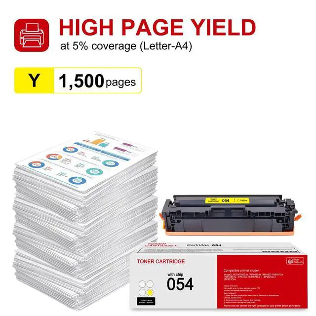 Alt view image 3 of 6 - 1 Pack 054 3021C001 Yellow Toner Cartridge: Compatible CRG-054 Replacement for Canon imageCLASS MF642Cdw MF644Cdw MF640C MF641Cw MF643Cdw MF645Cx LBP621Cw LBP622Cdw LBP623Cdw Printer