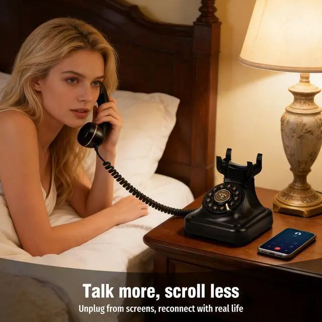 Alt view image 4 of 7 - Bluetooth Retro Landline Phone with Voice Assistant, Compatible with Android & iOS, Wireless Physical Home Telephone with Speakerphone & Volume Control, Black