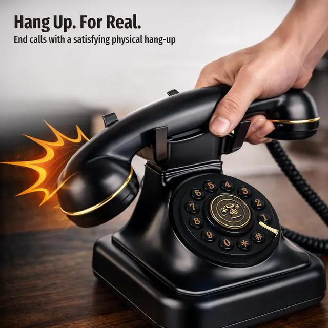 Alt view image 6 of 7 - Bluetooth Retro Landline Phone with Voice Assistant, Compatible with Android & iOS, Wireless Physical Home Telephone with Speakerphone & Volume Control, Black