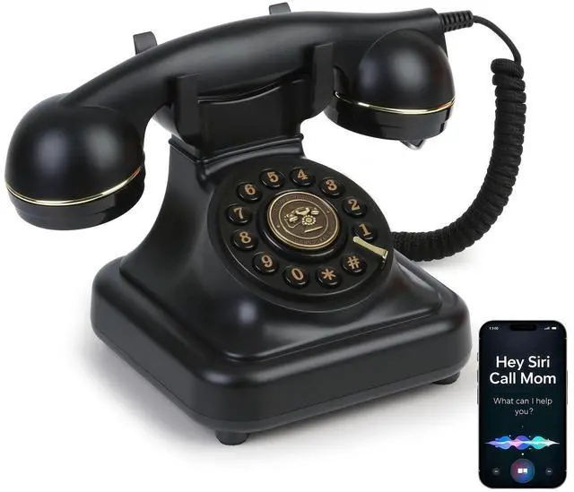 Main image of Bluetooth Retro Landline Phone with Voice Assistant, Compatible with Android & iOS, Wireless Physical Home Telephone with Speakerphone & Volume Control, Black