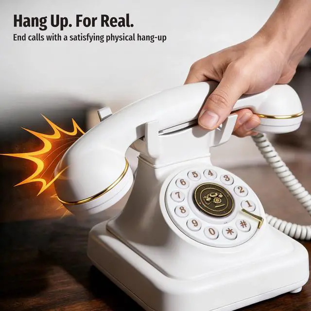 Alt view image 7 of 7 - Bluetooth Retro Phone with Voice Assistant, Bluetooth Landline Phone Compatible with Android & iOS, Wireless Bluetooth Physical Home Phone Telephone with Speakerphone & Volume Control, White