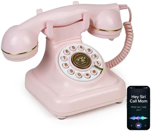 Main image of Bluetooth Retro Phone with Voice Assistant, Bluetooth Landline Phone Compatible with Android & iOS, Wireless Bluetooth Physical Home Phone Telephone with Speakerphone & Volume Control, Pink