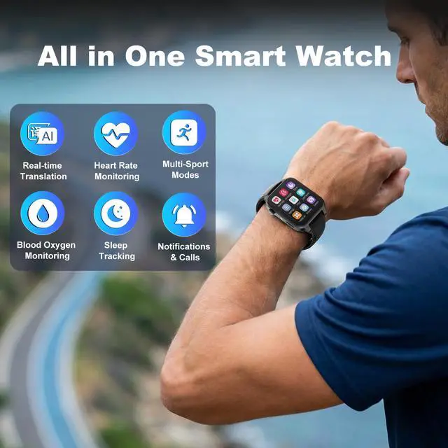 Alt view image 4 of 7 - Smart Watch, Real Time Smart Translation Watch, Two-way Instant Voice Translation, Online & Offline Language Translator Device for Men Women, AI Translator Smartwatch with Health Fitness Tracker