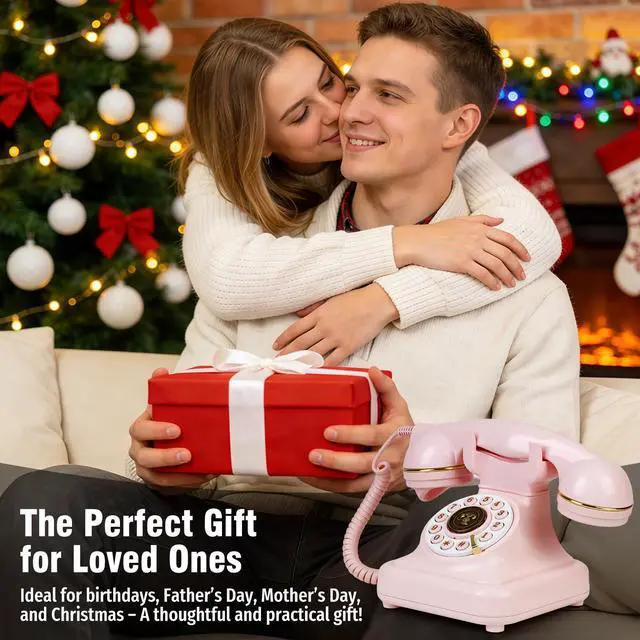 Alt view image 7 of 7 - Bluetooth Retro Phone with Voice Assistant, Bluetooth Landline Phone Compatible with Android & iOS, Wireless Bluetooth Physical Home Phone Telephone with Speakerphone & Volume Control, Pink