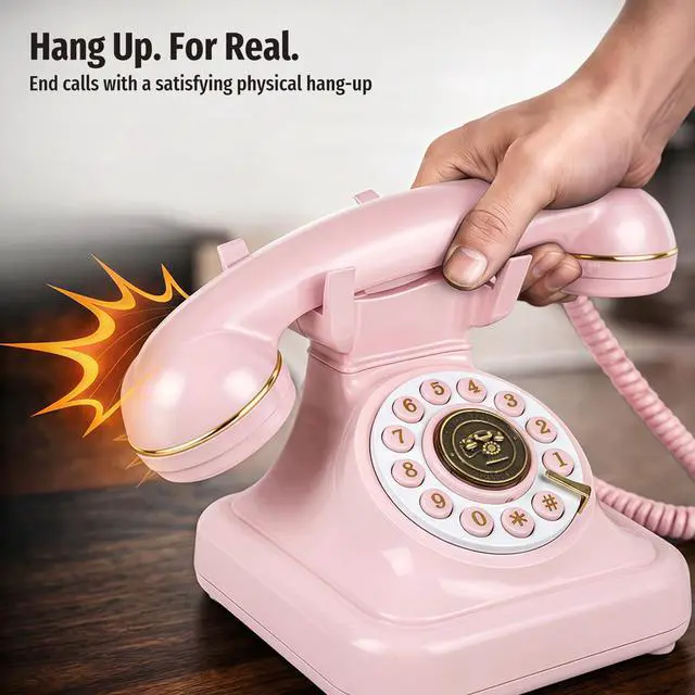 Alt view image 6 of 7 - Bluetooth Retro Phone with Voice Assistant, Bluetooth Landline Phone Compatible with Android & iOS, Wireless Bluetooth Physical Home Phone Telephone with Speakerphone & Volume Control, Pink