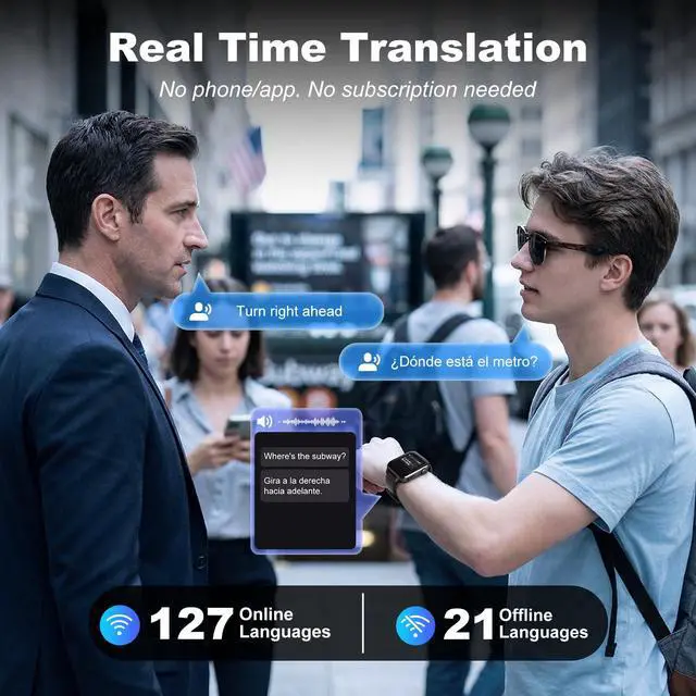 Alt view image 3 of 7 - Smart Watch, Real Time Smart Translation Watch, Two-way Instant Voice Translation, Online & Offline Language Translator Device for Men Women, AI Translator Smartwatch with Health Fitness Tracker