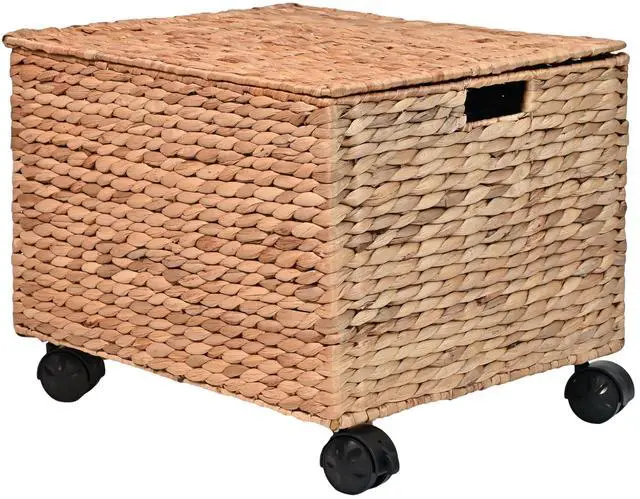 Main image of Ashton 18.11" Hyacinth Rolling Filing Basket with Lid, Natural | Classic Farmhouse, Hand-Woven Natural Fibers, 360 Degree Lockable Wheels, Iron Frame, 1.6 Cubic Feet Capacity