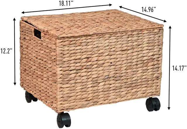Alt view image 3 of 7 - Ashton 18.11" Hyacinth Rolling Filing Basket with Lid, Natural | Classic Farmhouse, Hand-Woven Natural Fibers, 360 Degree Lockable Wheels, Iron Frame, 1.6 Cubic Feet Capacity