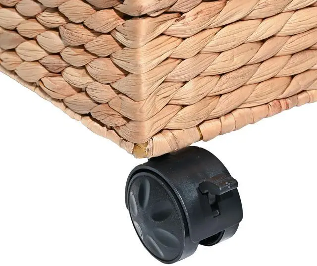 Alt view image 6 of 7 - Ashton 18.11" Hyacinth Rolling Filing Basket with Lid, Natural | Classic Farmhouse, Hand-Woven Natural Fibers, 360 Degree Lockable Wheels, Iron Frame, 1.6 Cubic Feet Capacity