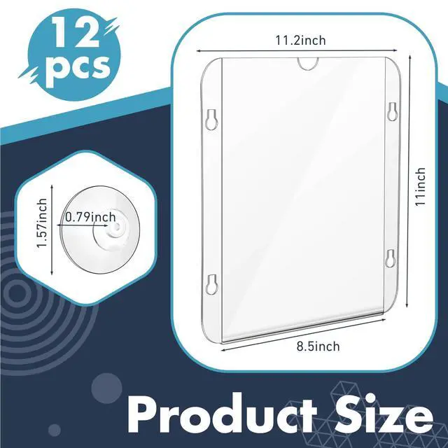 Alt view image 2 of 7 - 12 Pack Acrylic Window Sign Holder 8.5 x 11 Inch with 4 Suction Cups Clear Frames Glass Door Mount Wall Signage for Office Restaurant Store Menu Display Home Notices (fresh style)