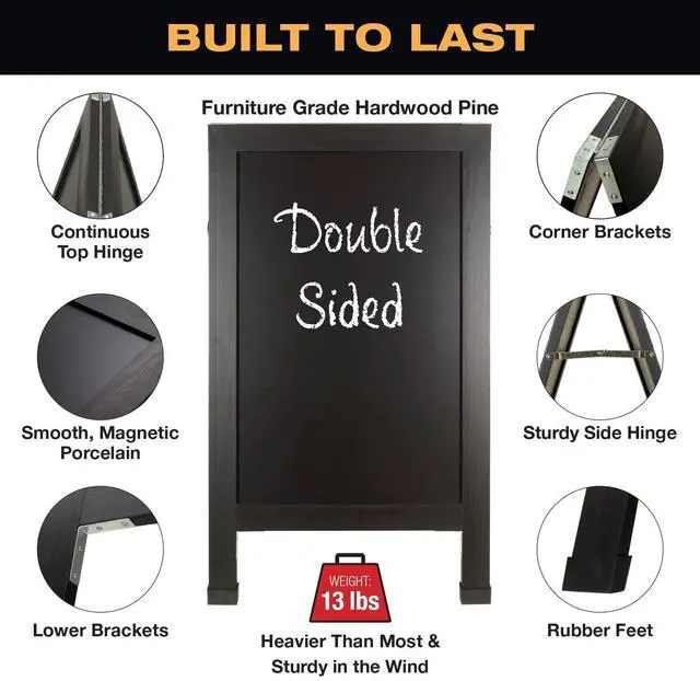 Alt view image 3 of 7 - Large Double-sided 40x23 Heavy-Duty A-Frame Sidewalk Chalkboard Standing Sign, Includes 10 Chalk Markers, 40 Piece Stencil Set, Chalk and Eraser (Black)
