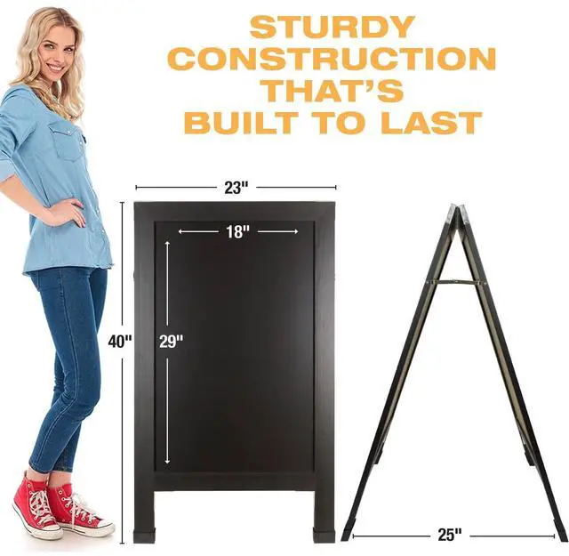 Alt view image 5 of 7 - Large Double-sided 40x23 Heavy-Duty A-Frame Sidewalk Chalkboard Standing Sign, Includes 10 Chalk Markers, 40 Piece Stencil Set, Chalk and Eraser (Black)