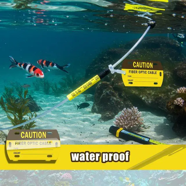 Alt view image 6 of 7 - 100 Pcs Optic Cable Tag Yellow Waterproof Fiber Cable Marker Tags with Marker Pen 3.5 x 2 Inches HDPE Writable Self-Laminating Labels for Communication Management Maintenance (with Text)