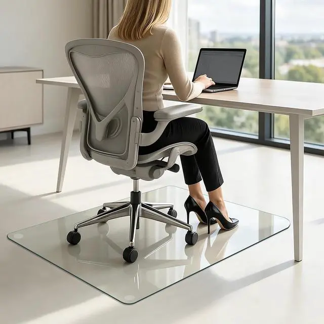 Main image of Premium Tempered Glass Chair Mat, 31"x48" Heavy Duty Glass Office Floor Mat for Carpets or Hard Floors, with Non Slip Pads, Round Corners and Polished Edges, Easy Roll On, Thick 0.2