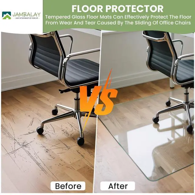 Alt view image 3 of 6 - Premium Tempered Glass Chair Mat, 31"x48" Heavy Duty Glass Office Floor Mat for Carpets or Hard Floors, with Non Slip Pads, Round Corners and Polished Edges, Easy Roll On, Thick 0.2