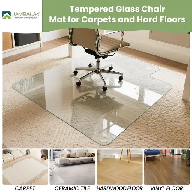 Alt view image 6 of 6 - Premium Tempered Glass Chair Mat, 31"x48" Heavy Duty Glass Office Floor Mat for Carpets or Hard Floors, with Non Slip Pads, Round Corners and Polished Edges, Easy Roll On, Thick 0.2